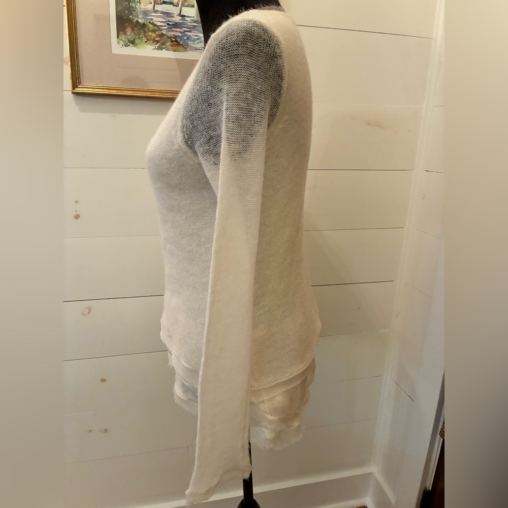 Anthropologie Knitted & Knotted Ivory Layered Sheer Hem Sweater Size Small - Picture 6 of 11